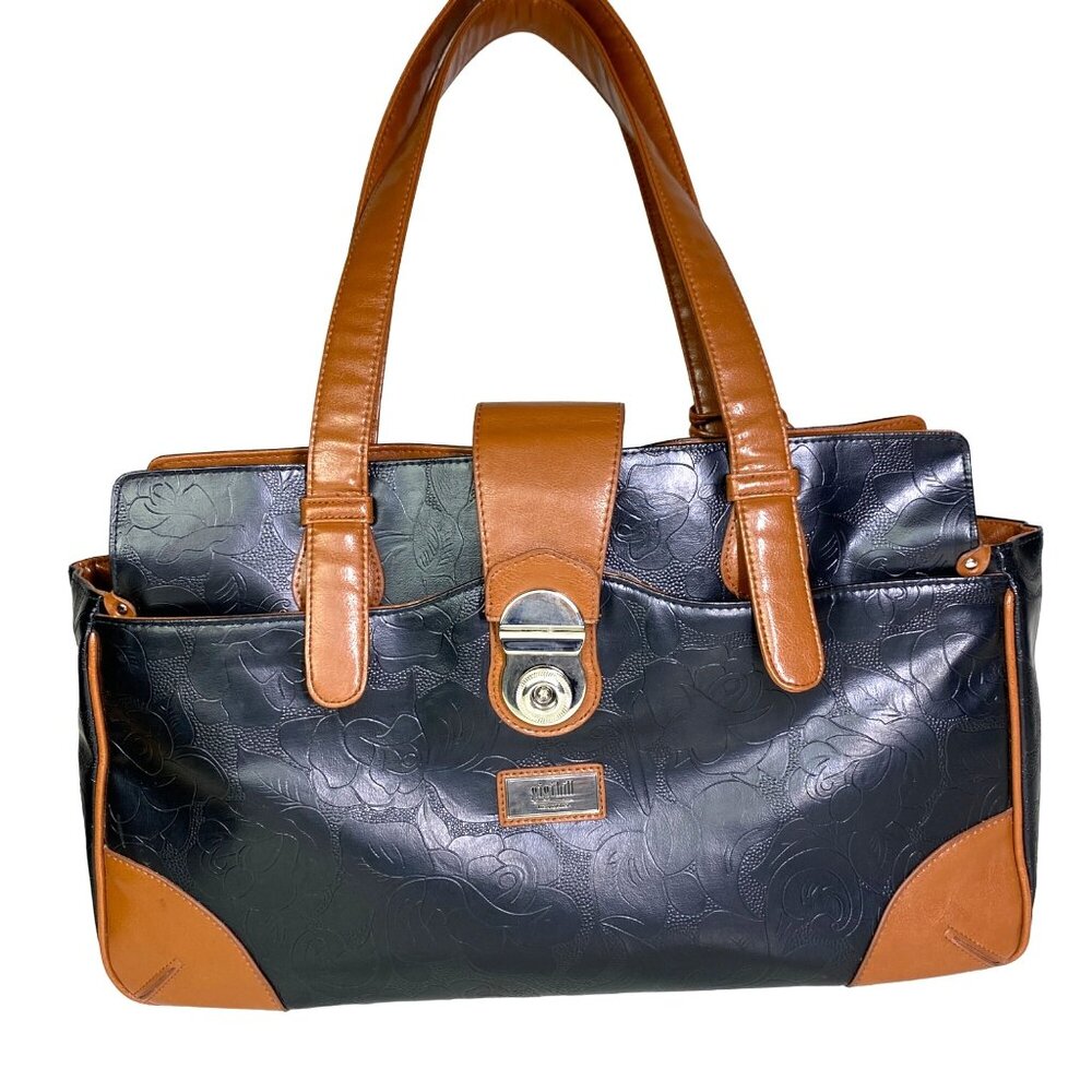 Gigi Hill Los Angeles black brown Leather Tote Bag Floral large magnetic pocket